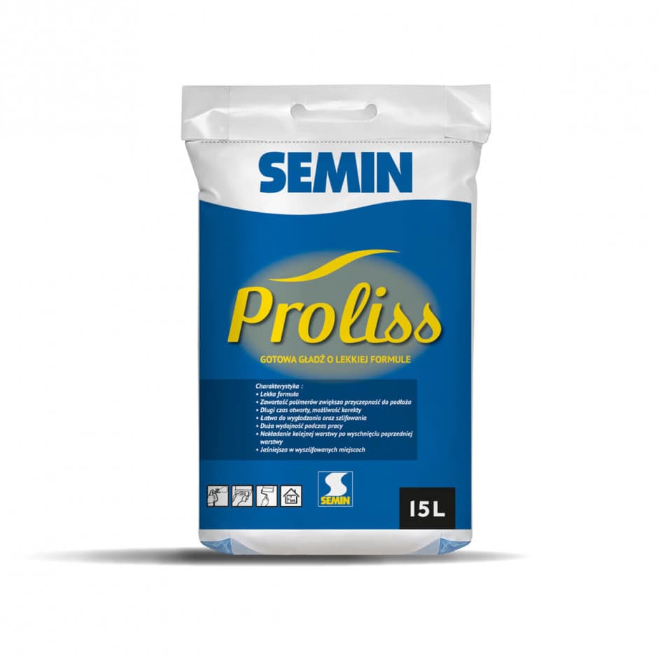 PRO LISS Готова фінішна шпаклівка безповітряного нанесення SEMIN, мішок 15 л