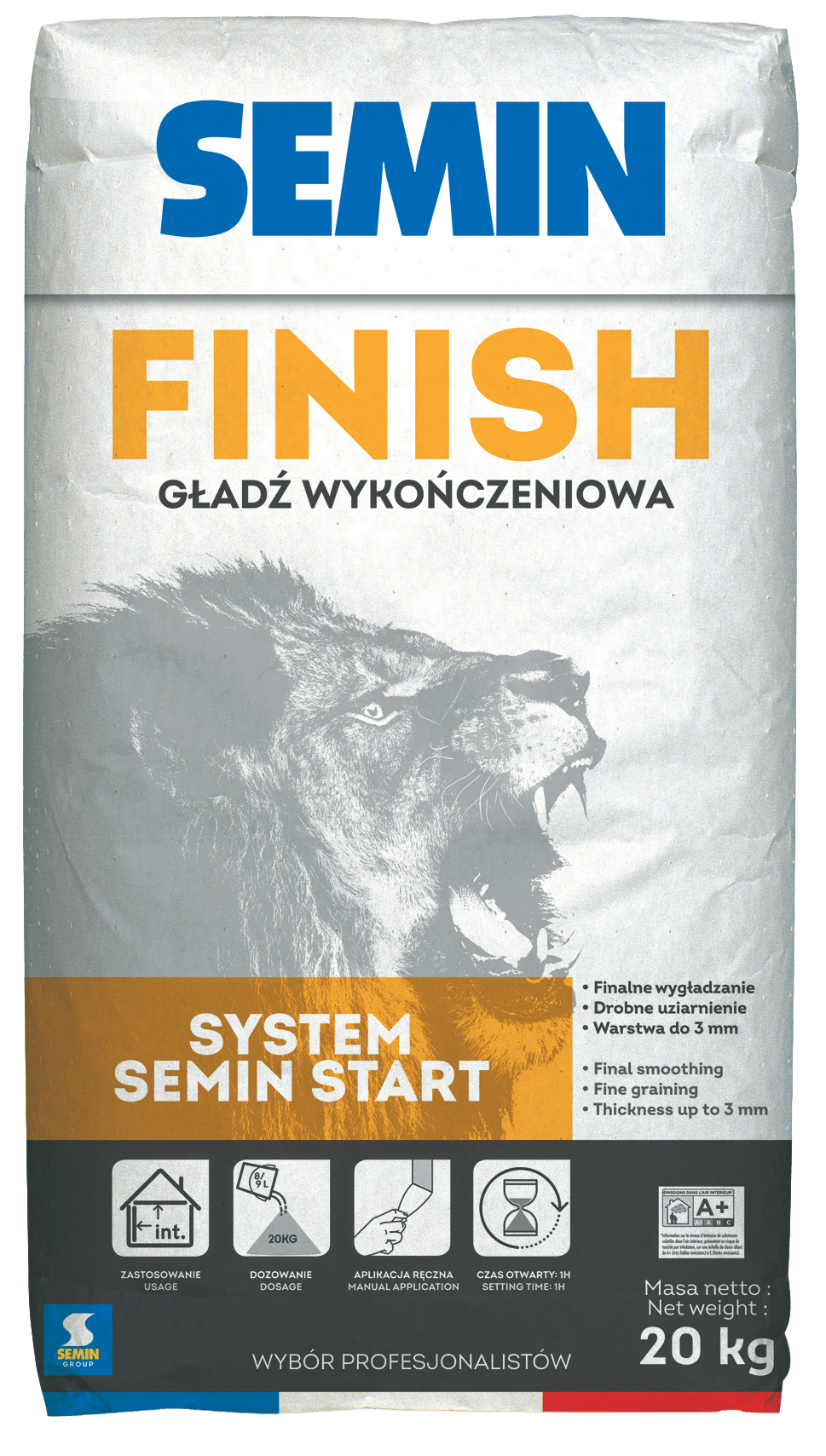 SEMIN FINISH Гіпсова шпаклівка для остаточного нанесення на поверхню, мішок 20 кг